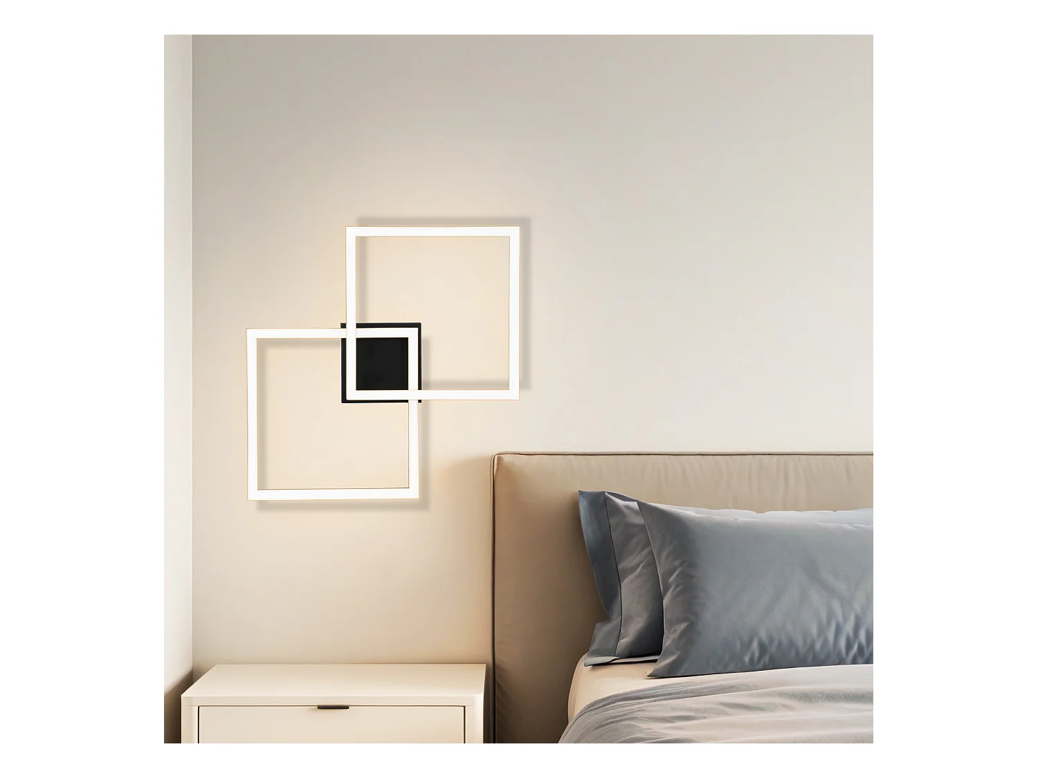 NETTLIFE Plafonnier LED plafonnier chambre 24W lampe de salon blanc chaud moderne noir carré