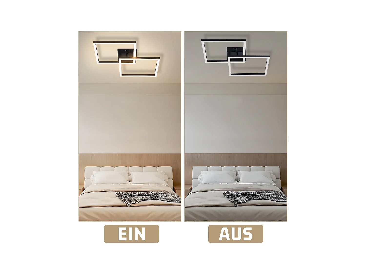 NETTLIFE Plafonnier LED plafonnier chambre 24W lampe de salon blanc chaud moderne noir carré