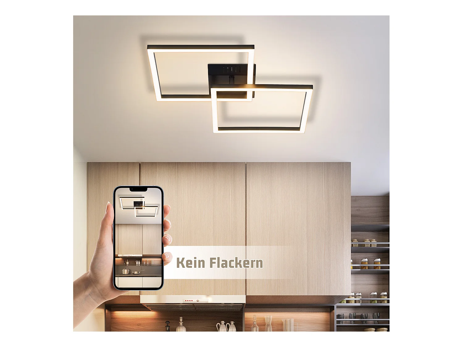 NETTLIFE Plafonnier LED plafonnier chambre 24W lampe de salon blanc chaud moderne noir carré