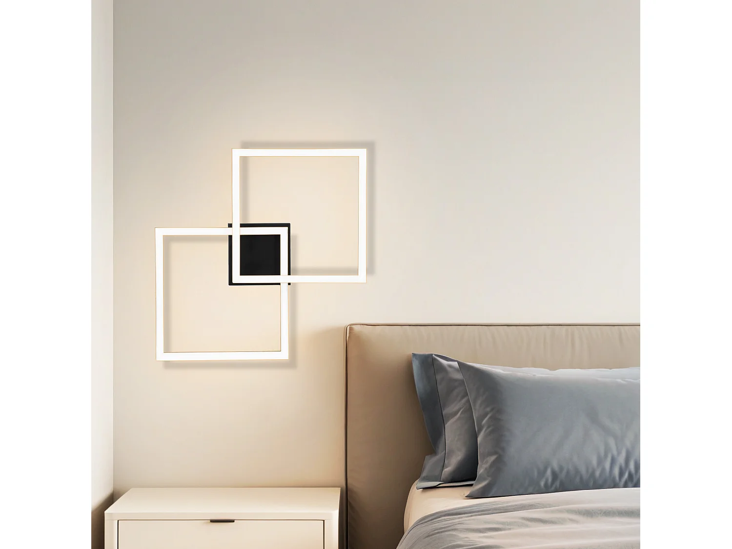 NETTLIFE Plafonnier LED plafonnier chambre 24W lampe de salon blanc chaud moderne noir carré