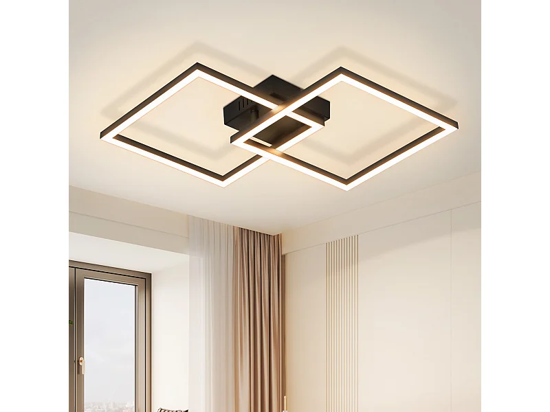 NETTLIFE Plafonnier LED plafonnier chambre 24W lampe de salon blanc chaud moderne noir carré