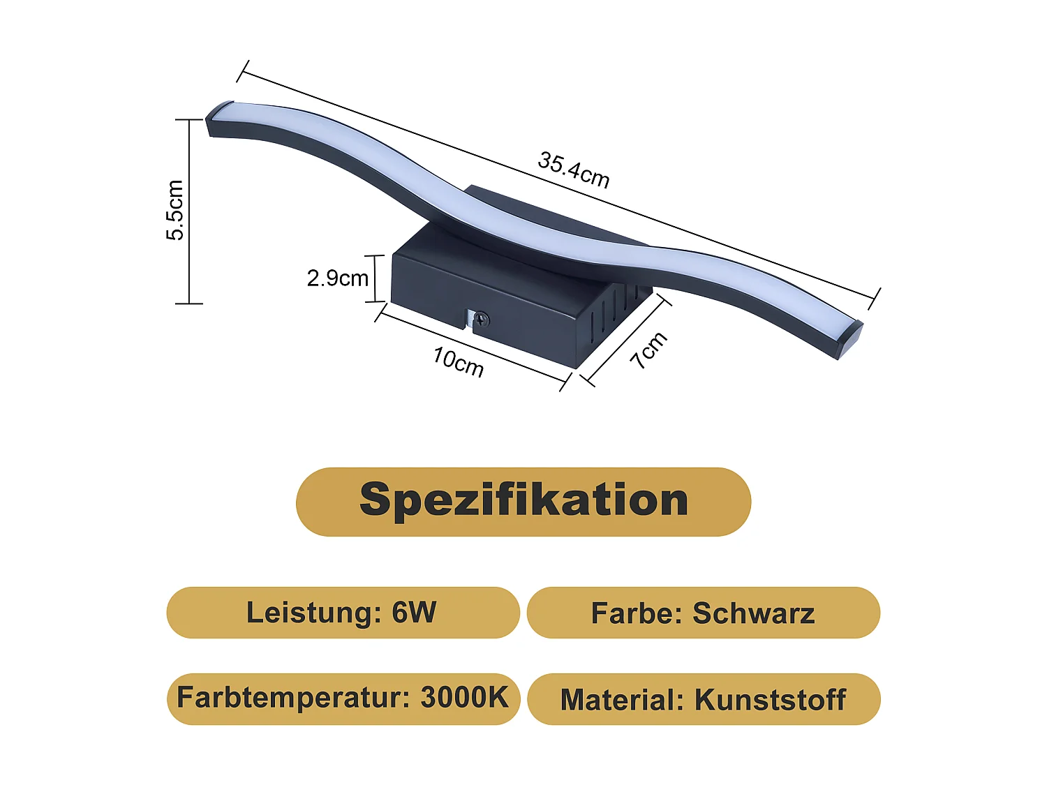 NETTLIFE Plafonnier LED chambre lampe de chambre moderne noir 6W design vague 3000K blanc chaud