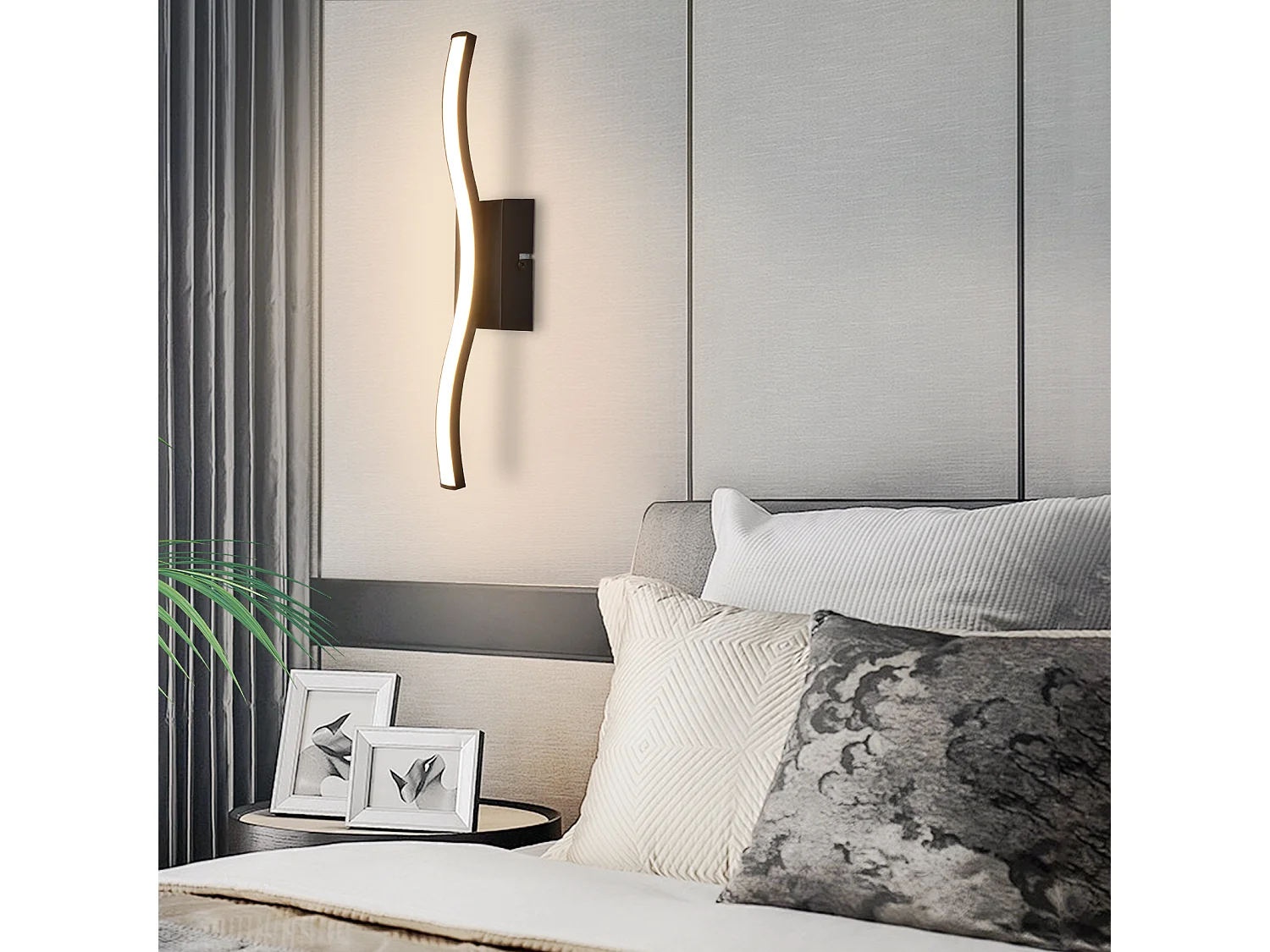 NETTLIFE Plafonnier LED chambre lampe de chambre moderne noir 6W design vague 3000K blanc chaud