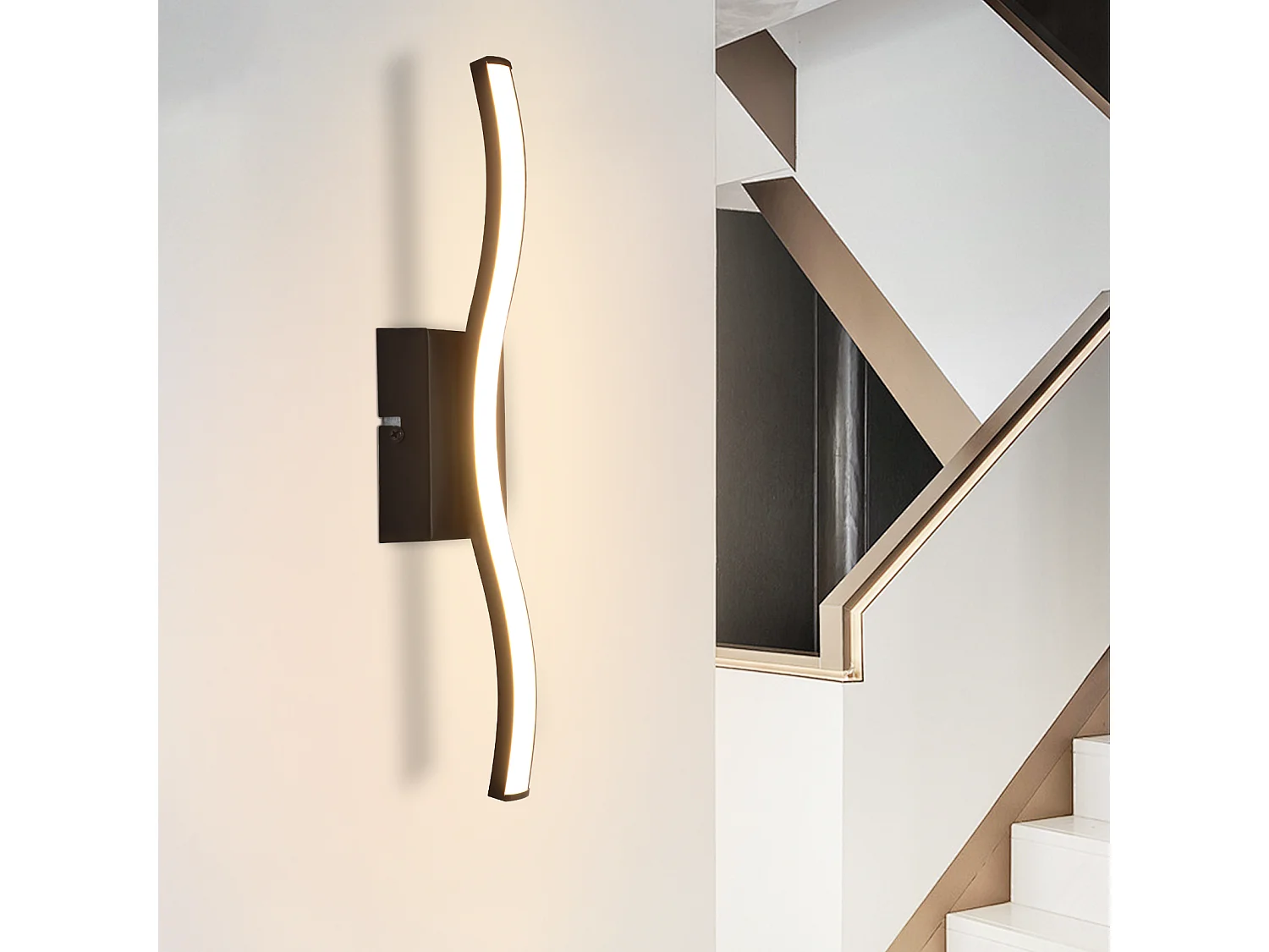 NETTLIFE Plafonnier LED chambre lampe de chambre moderne noir 6W design vague 3000K blanc chaud