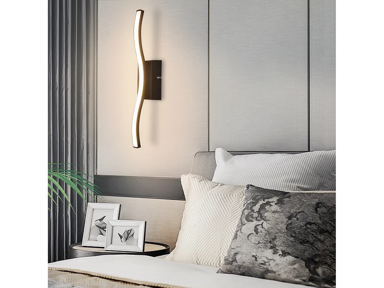 NETTLIFE Plafonnier LED chambre lampe de chambre moderne noir 6W design vague 3000K blanc chaud