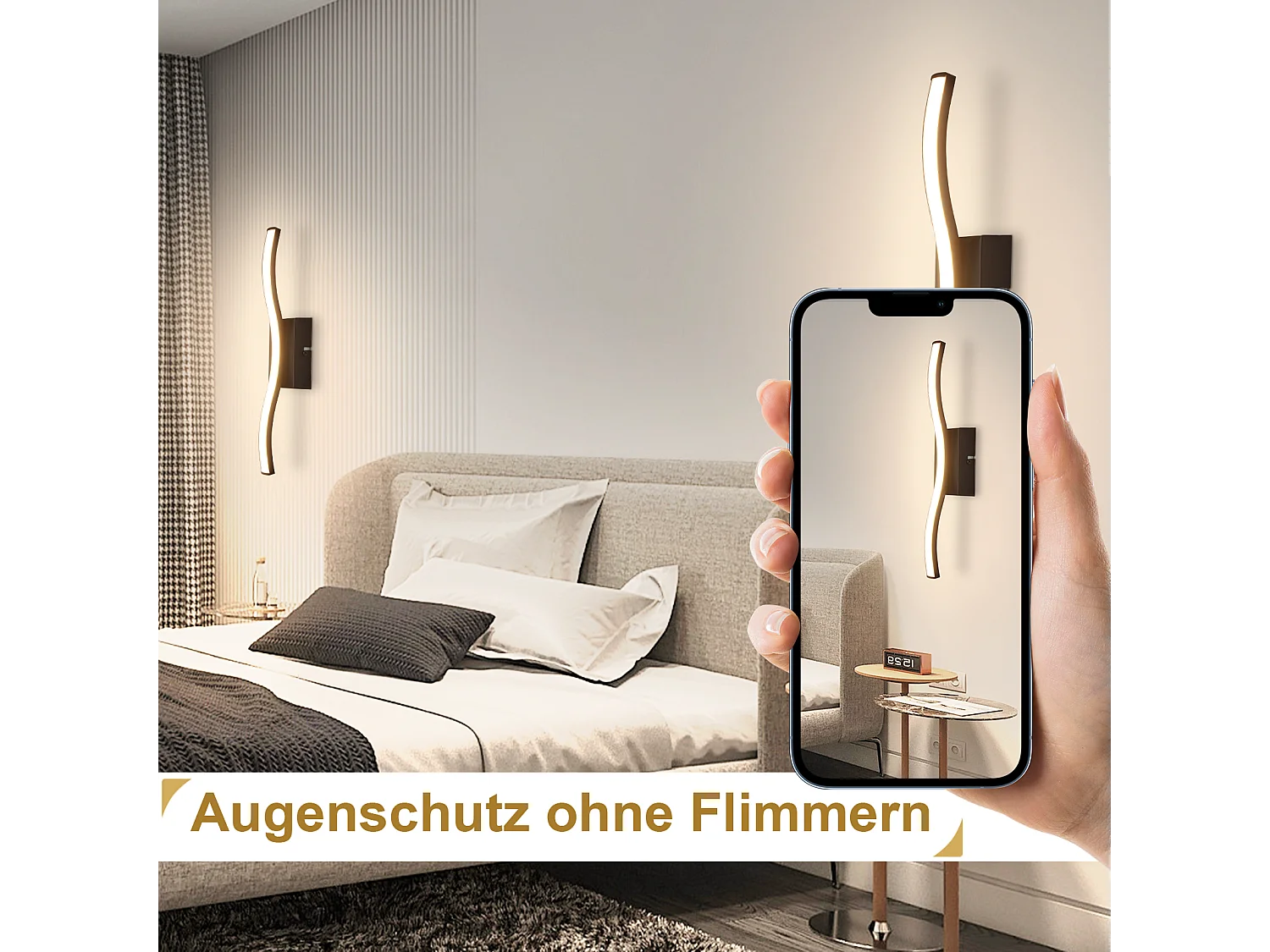 NETTLIFE Plafonnier LED chambre lampe de chambre moderne noir 6W design vague 3000K blanc chaud