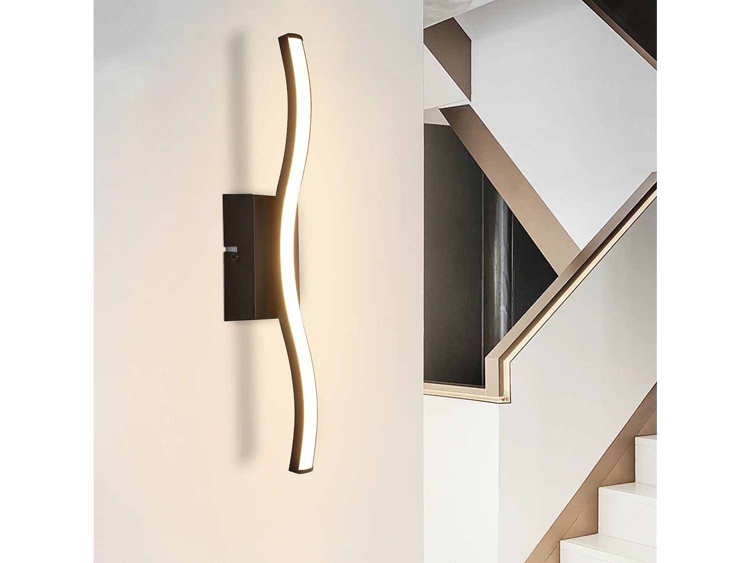 NETTLIFE Plafonnier LED chambre lampe de chambre moderne noir 6W design vague 3000K blanc chaud