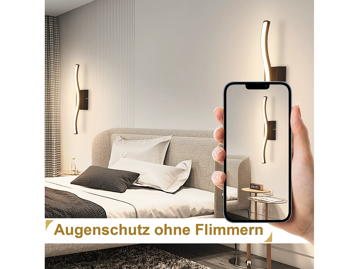 NETTLIFE Plafonnier LED chambre lampe de chambre moderne noir 6W design vague 3000K blanc chaud