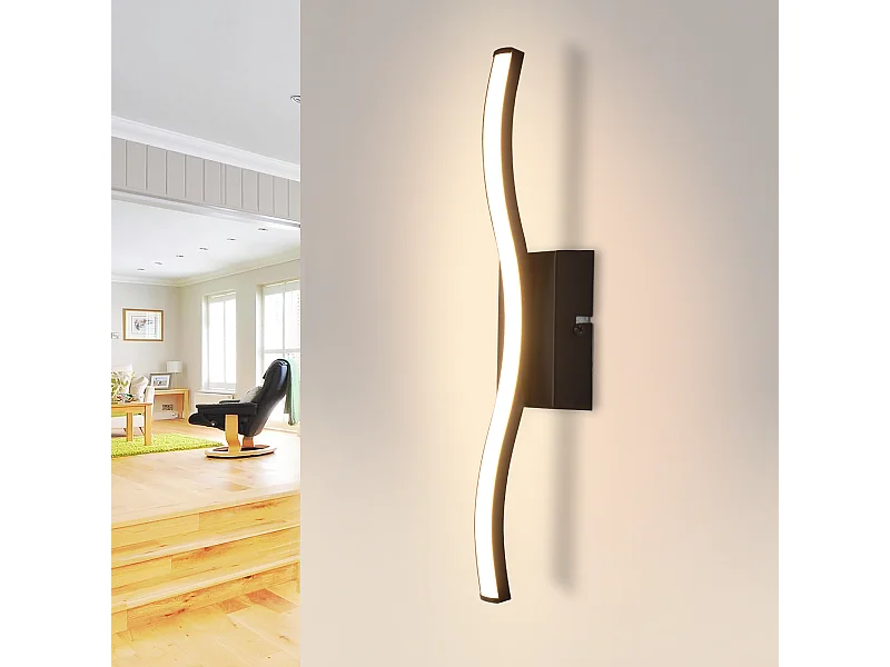 NETTLIFE Plafonnier LED chambre lampe de chambre moderne noir 6W design vague 3000K blanc chaud
