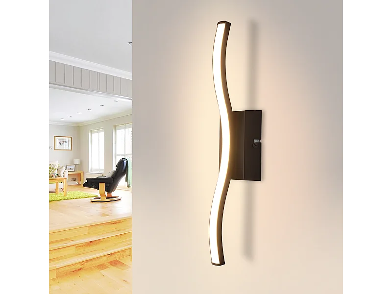 NETTLIFE Plafonnier LED chambre lampe de chambre moderne noir 6W design vague 3000K blanc chaud