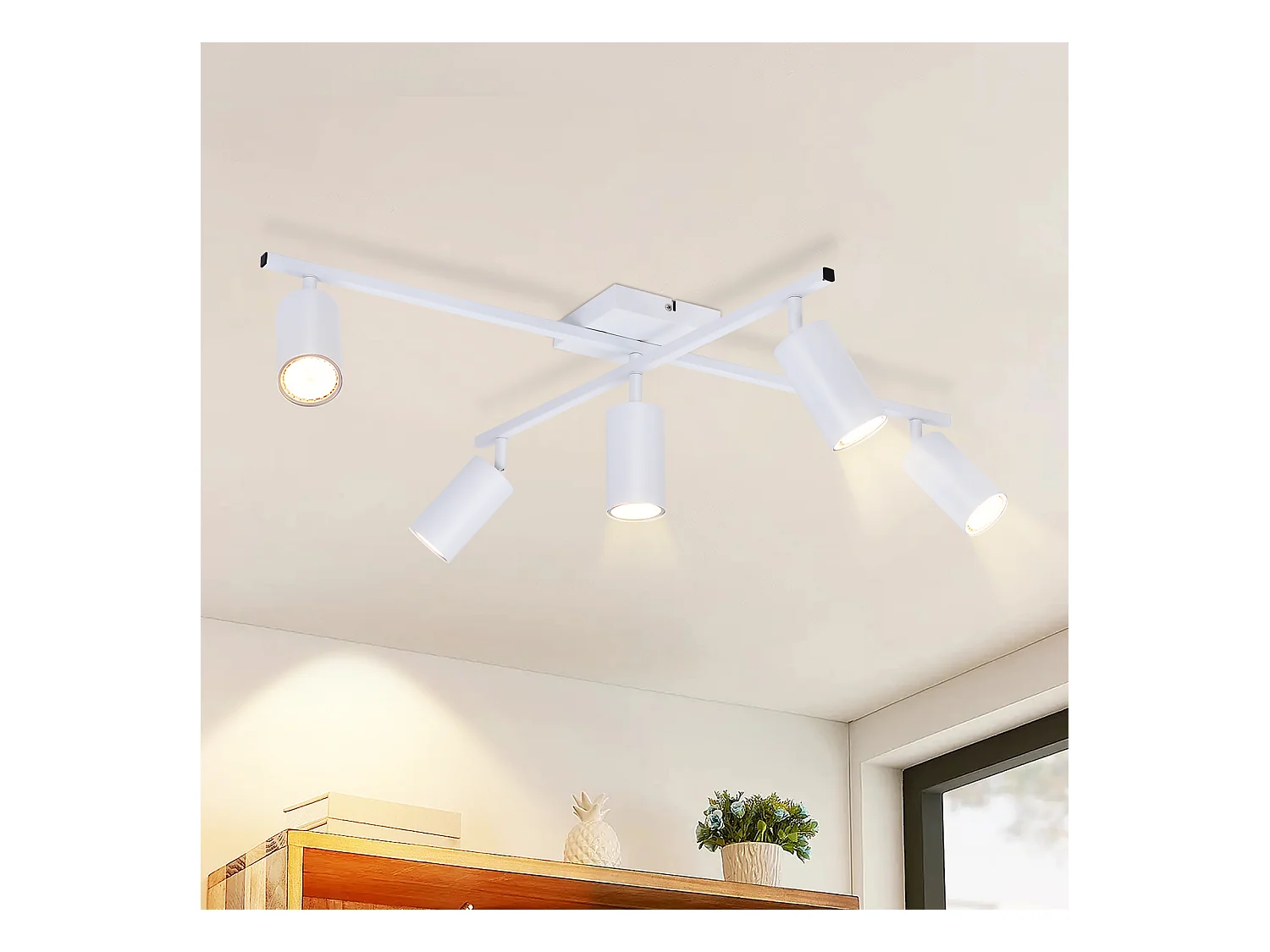 NETTLIFE Plafonnier Blanc LED Spot de plafond GU10 5 flammes Moderne Salon 330°Pivotant Industrielle