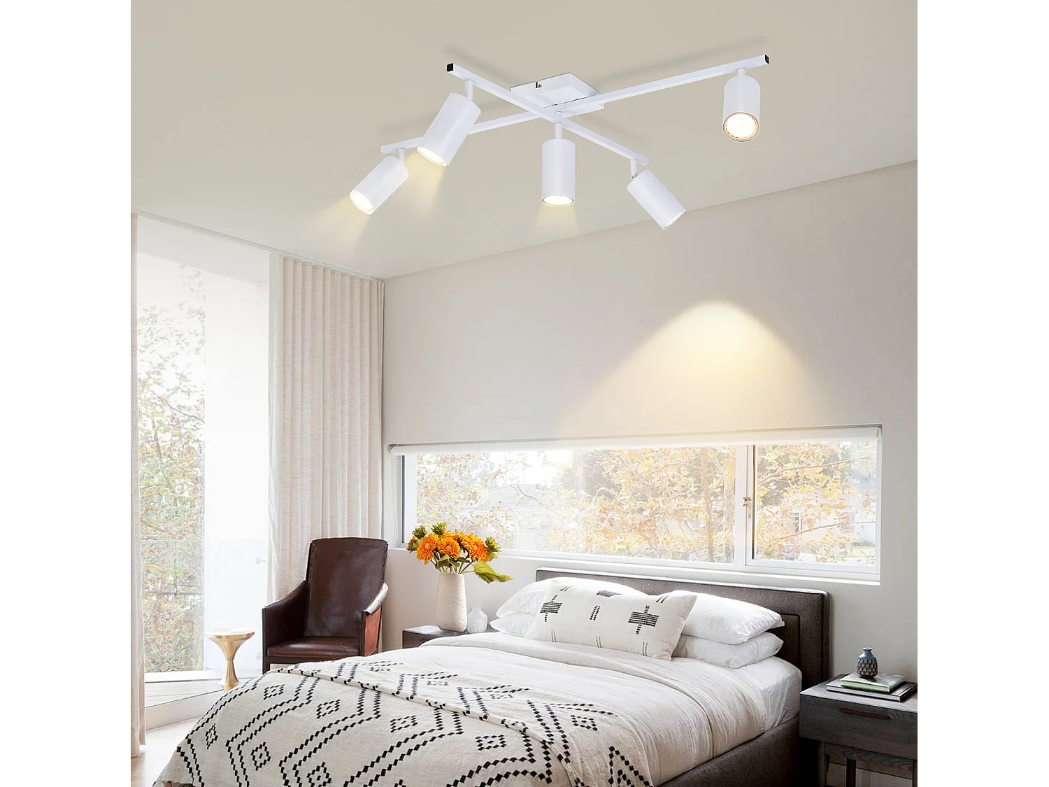 NETTLIFE Deckenleuchte Weiß LED Deckenstrahler GU10 5 flammig Modern Wohnzimmer 330° Schwenkbar Industrial