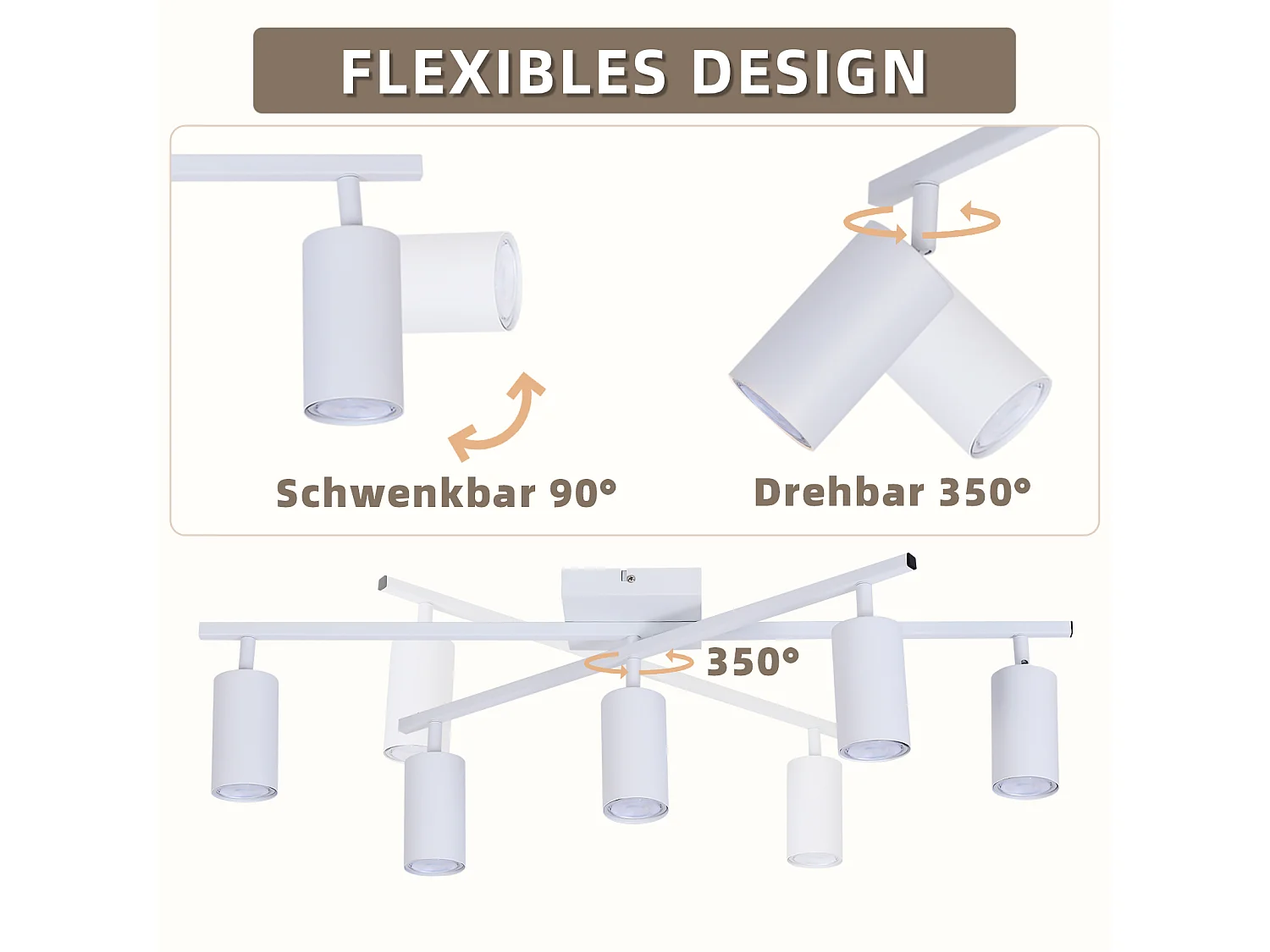 NETTLIFE Deckenleuchte Weiß LED Deckenstrahler GU10 5 flammig Modern Wohnzimmer 330° Schwenkbar Industrial