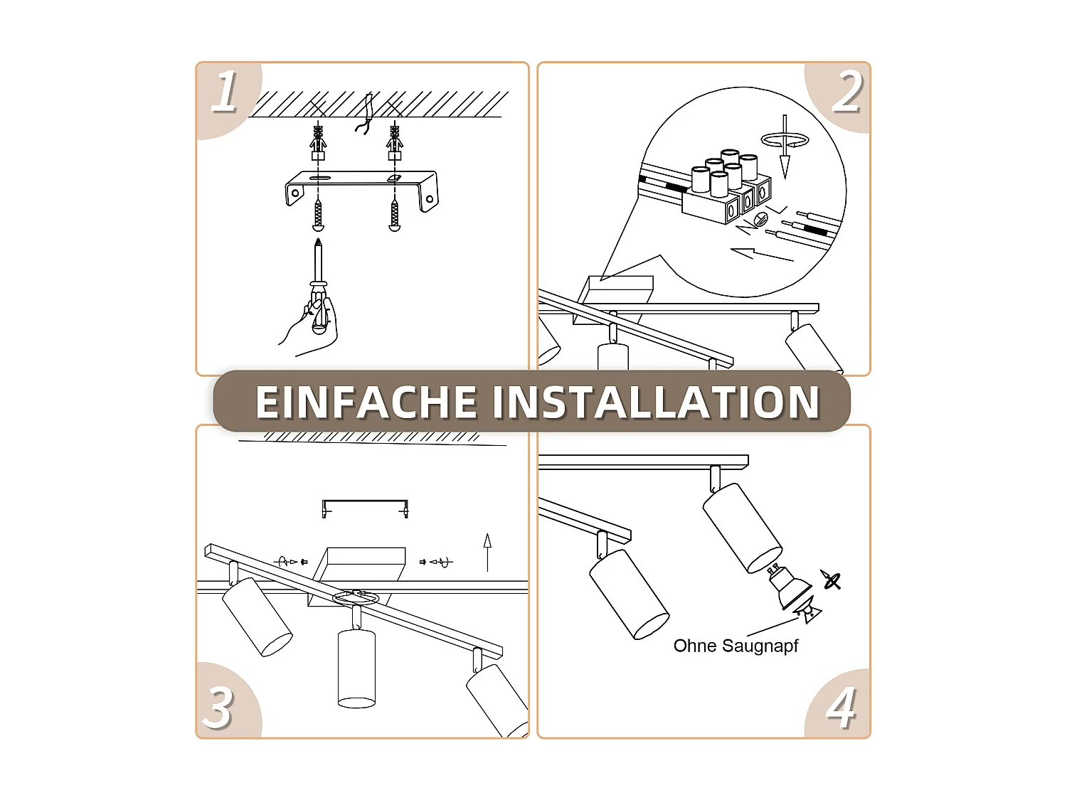 Plafoniera a LED bianca NETTLIFE, faretto GU10, 5 luci, soggiorno moderno, orientabile a 330°, stile industriale.