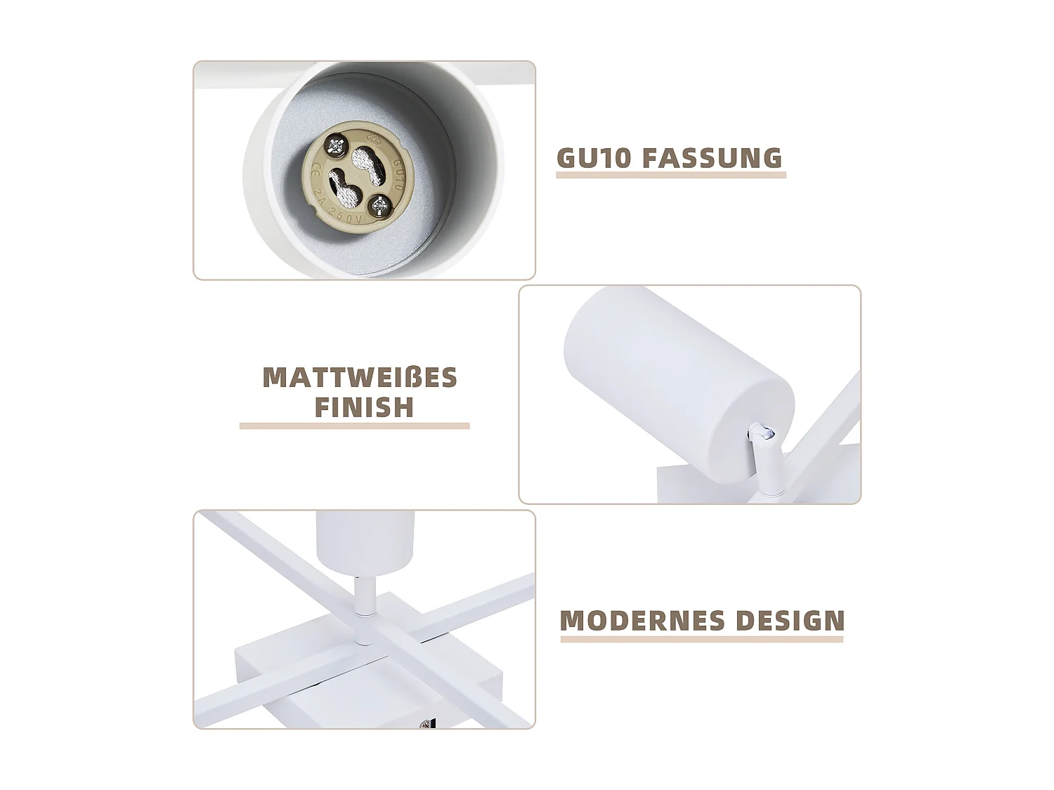 Plafoniera a LED bianca NETTLIFE, faretto GU10, 5 luci, soggiorno moderno, orientabile a 330°, stile industriale.