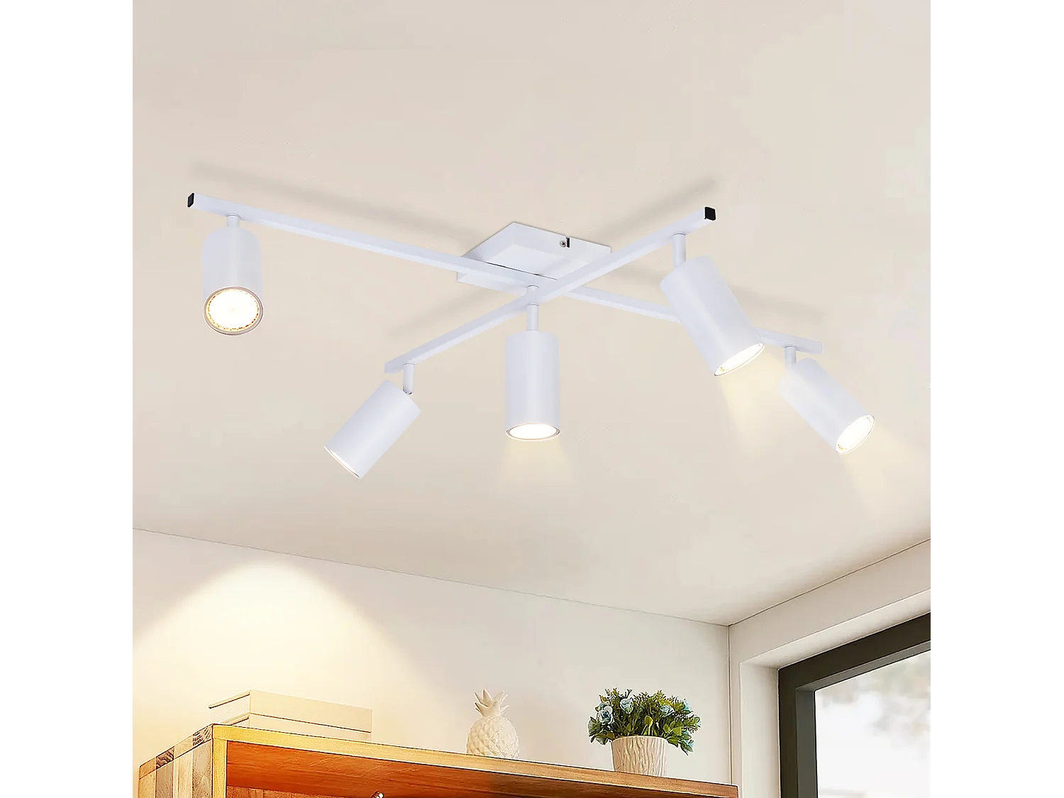 NETTLIFE Plafondlamp Wit LED Plafondspot GU10 5 Vlammen Moderne Woonkamer 330° Draaibaar Industrieel