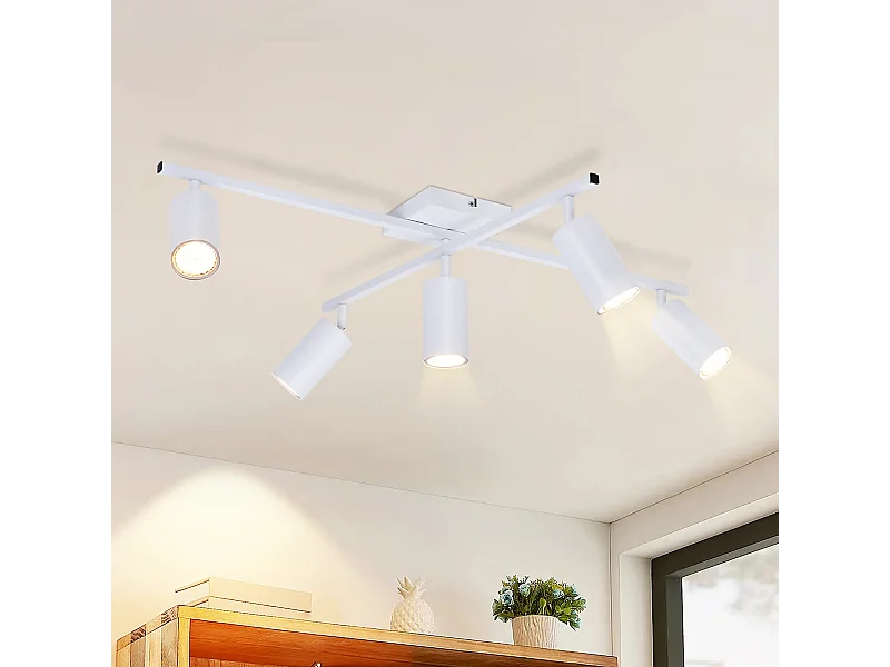 NETTLIFE Plafondlamp Wit LED Plafondspot GU10 5 Vlammen Moderne Woonkamer 330° Draaibaar Industrieel