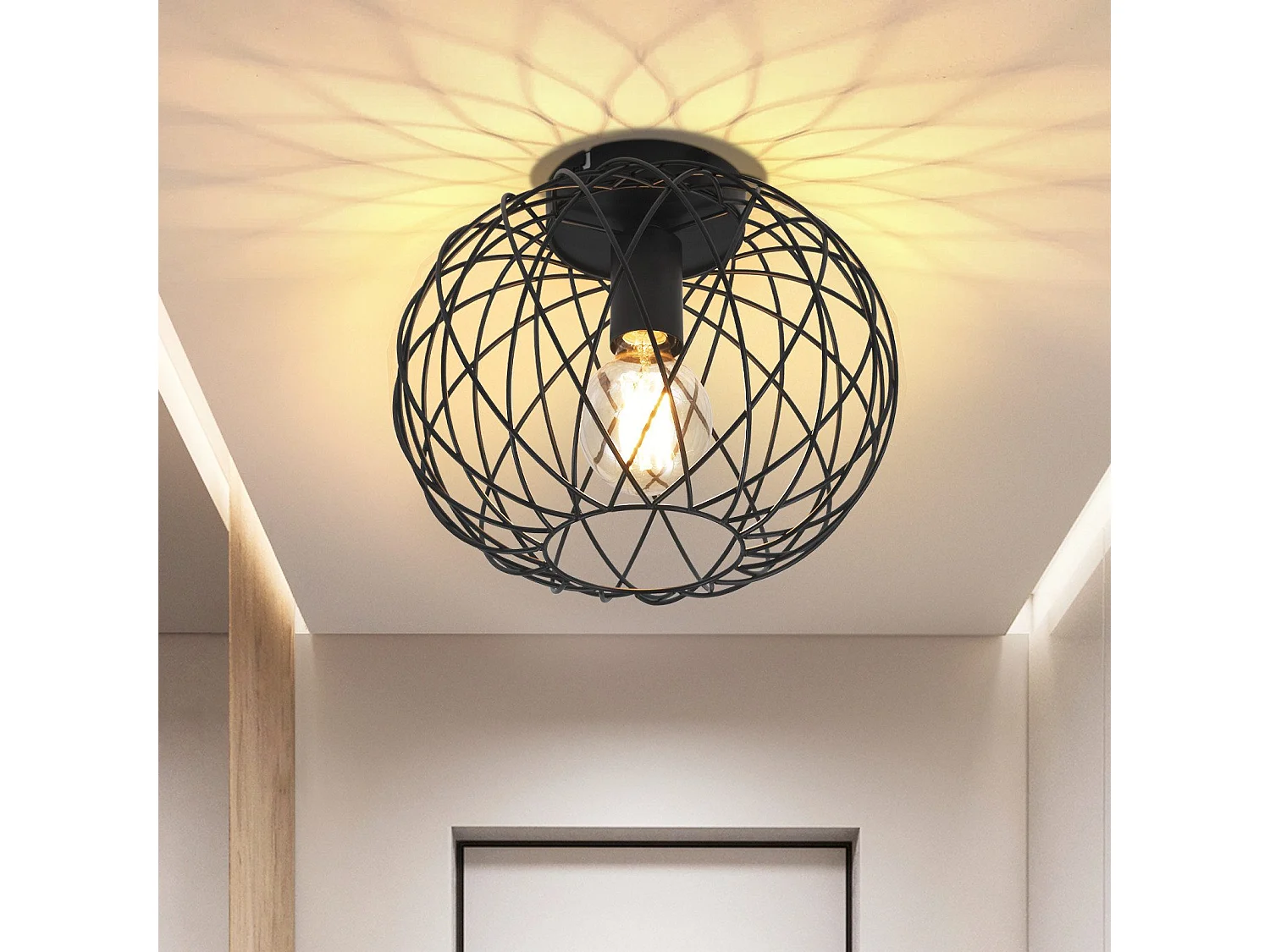 NETTLIFE Zwarte Plafondlamp Eetkamer Lamp Cage Grid Vintage E27 Metalen Plafondspot