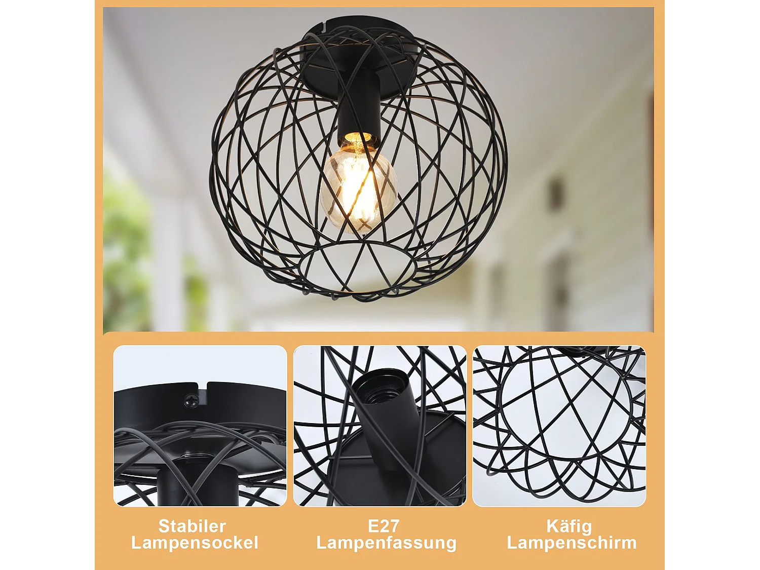 NETTLIFE Zwarte Plafondlamp Eetkamer Lamp Cage Grid Vintage E27 Metalen Plafondspot