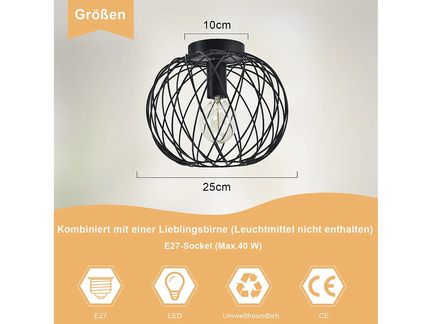 NETTLIFE Zwarte Plafondlamp Eetkamer Lamp Cage Grid Vintage E27 Metalen Plafondspot