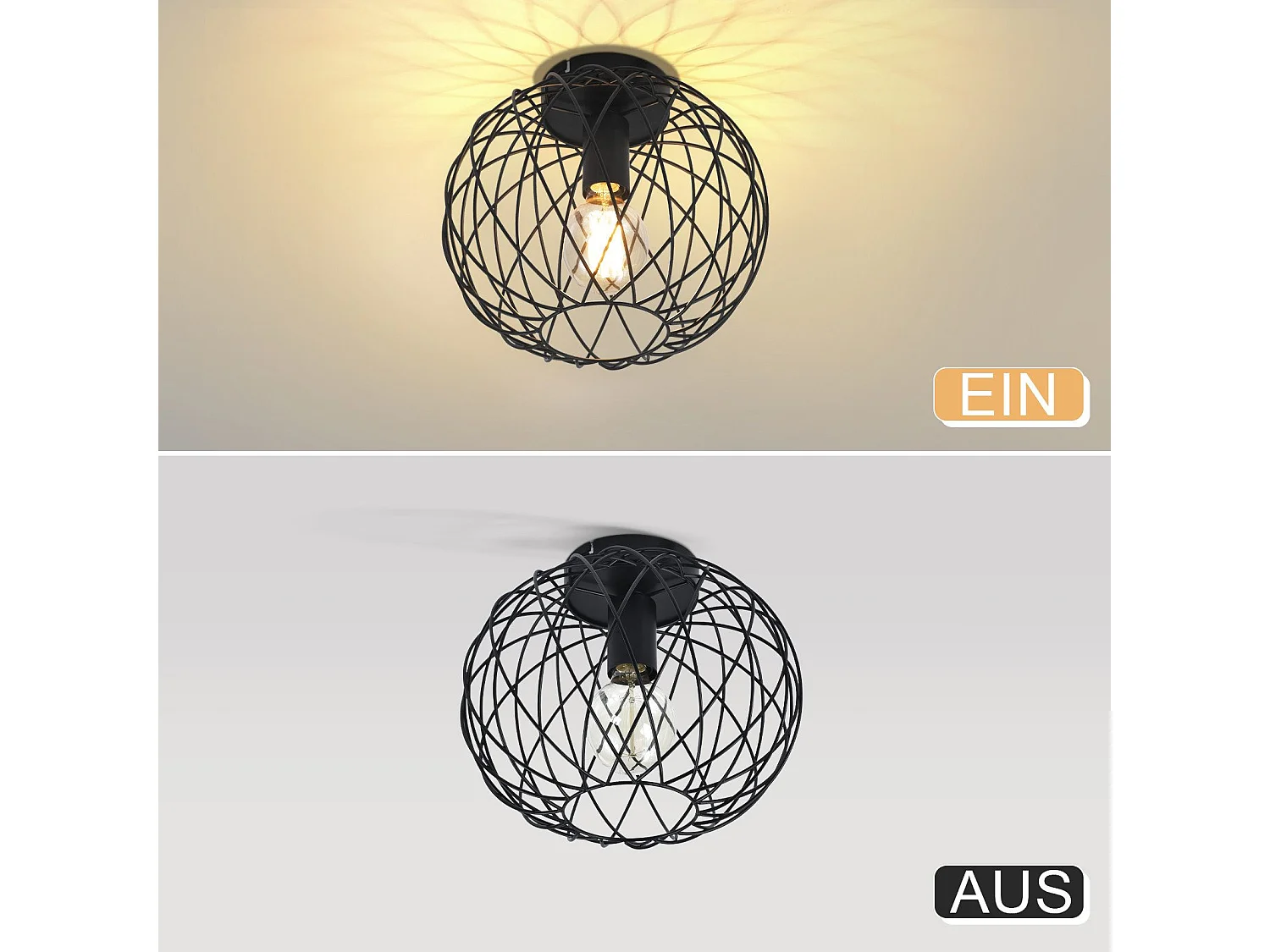 NETTLIFE Zwarte Plafondlamp Eetkamer Lamp Cage Grid Vintage E27 Metalen Plafondspot