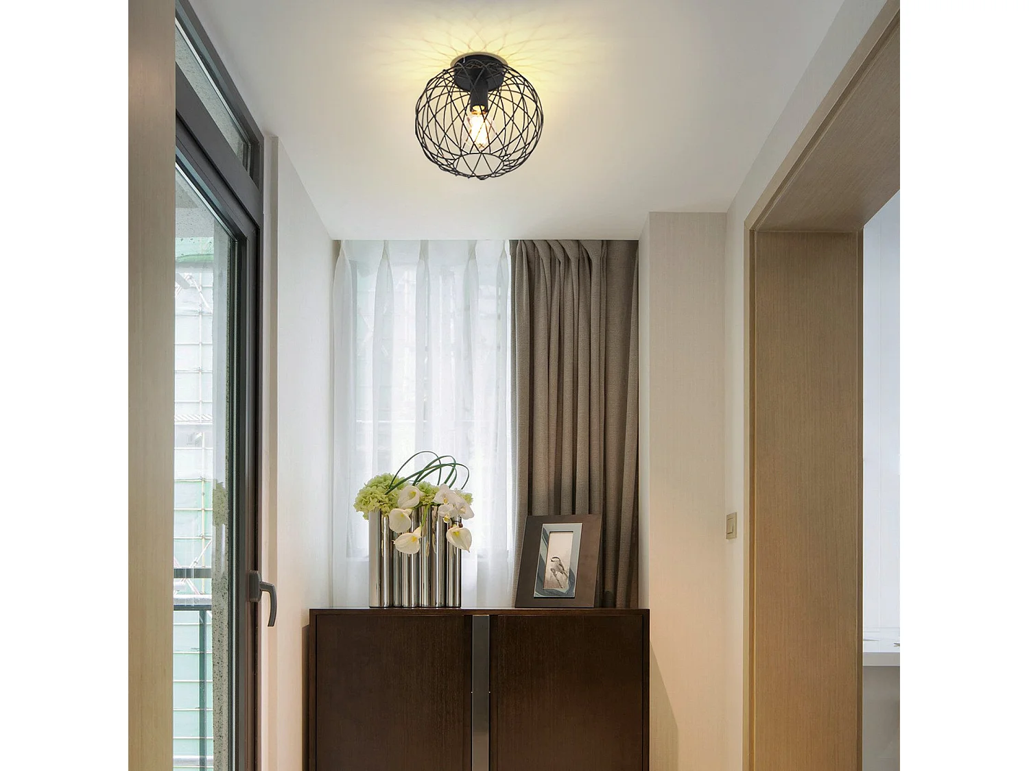 NETTLIFE Zwarte Plafondlamp Eetkamer Lamp Cage Grid Vintage E27 Metalen Plafondspot