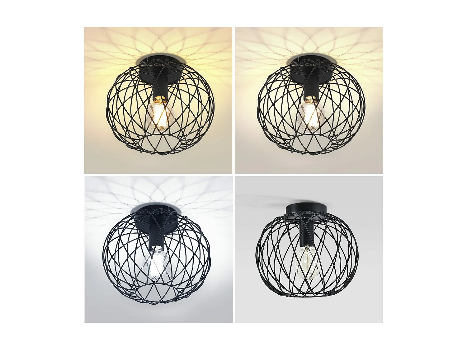 NETTLIFE Zwarte Plafondlamp Eetkamer Lamp Cage Grid Vintage E27 Metalen Plafondspot