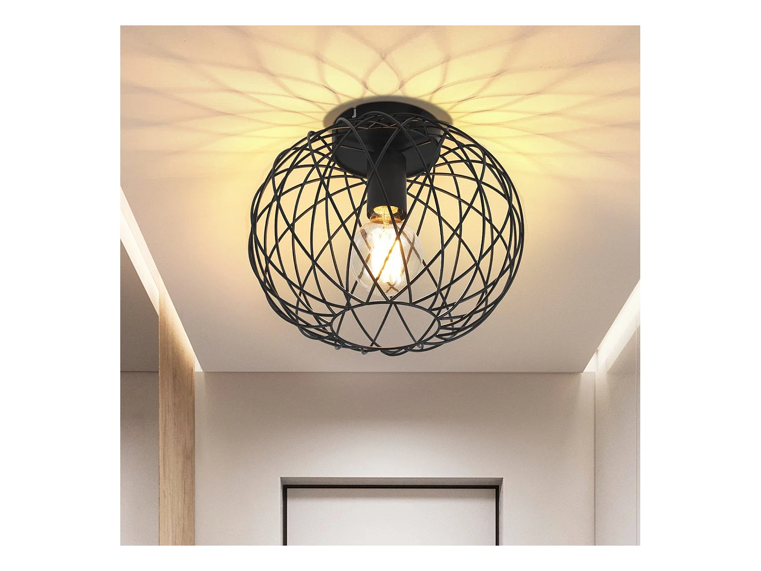 NETTLIFE Zwarte Plafondlamp Eetkamer Lamp Cage Grid Vintage E27 Metalen Plafondspot