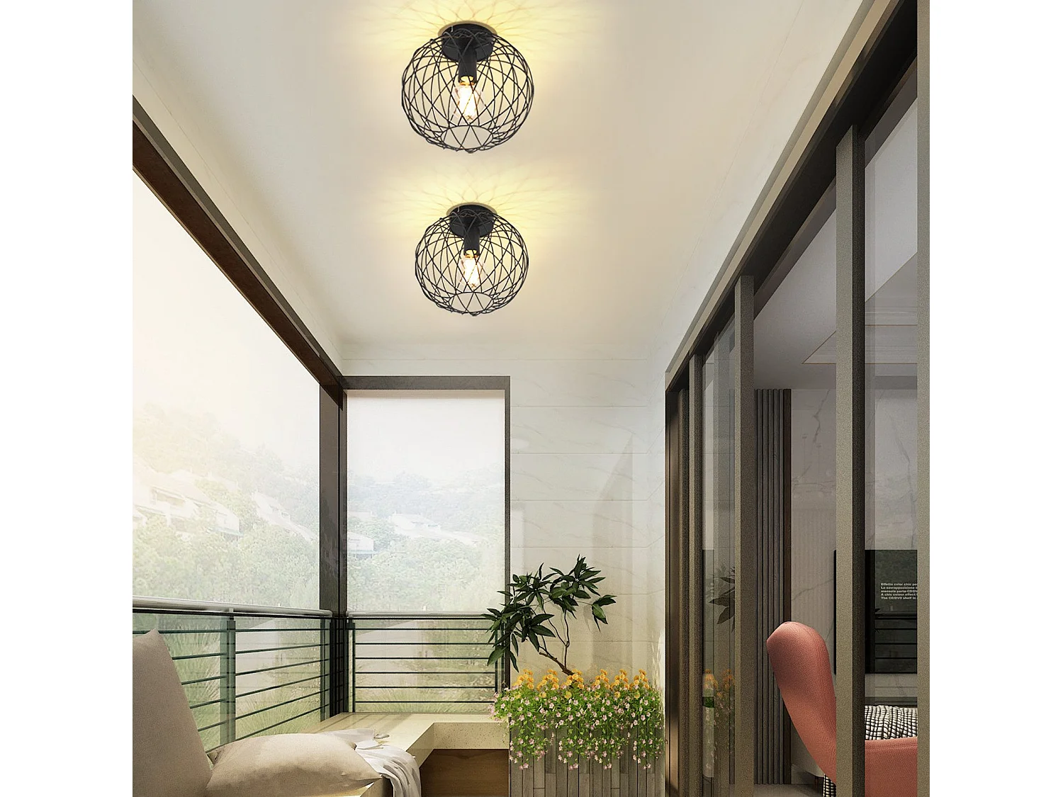 NETTLIFE Plafonnier noir lampe de salle à manger cage grille vintage E27 spot de plafond en métal