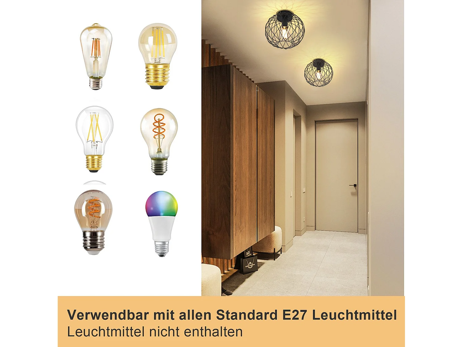 NETTLIFE Schwarze Deckenleuchte, Esszimmerlampe, Vintage-Käfiggitterdesign, E27 Metall-Deckenspot