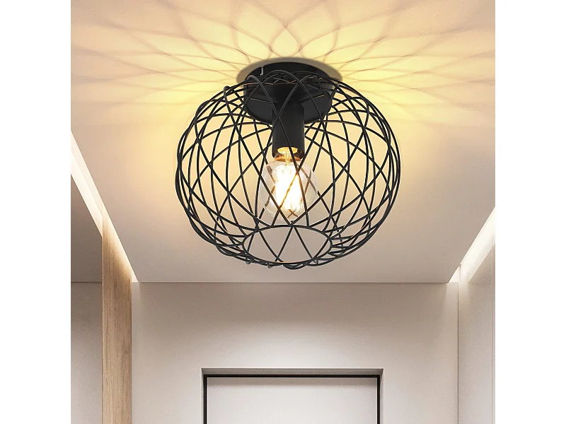 NETTLIFE Plafonnier noir lampe de salle à manger cage grille vintage E27 spot de plafond en métal