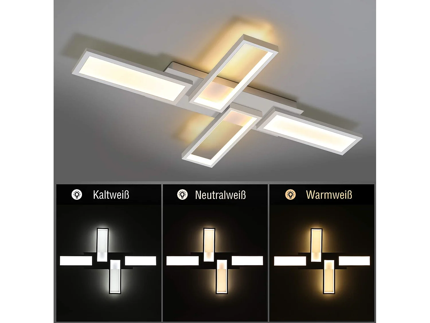 NETTLIFE LED Deckenleuchte Wohnzimmerlampe Weiß Dimmbar 58W 82,7CM Quadratisch Modernes Design mit Fernbedienung