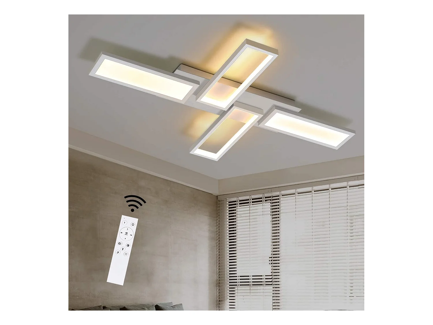 NETTLIFE Plafonnier LED lampe de salon blanc dimmable 58W 82.7CM carré design moderne avec télécommande