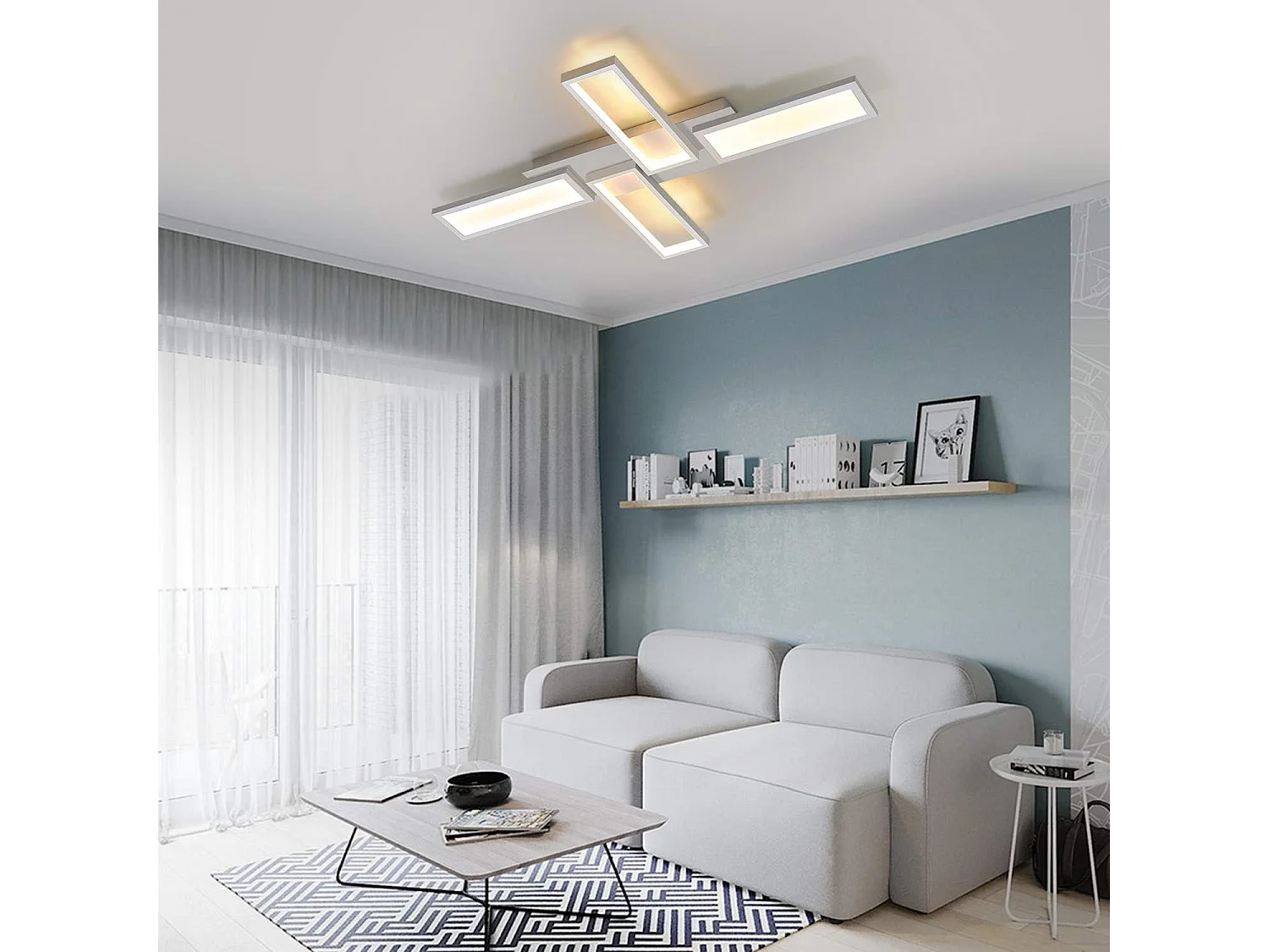 NETTLIFE Plafonnier LED lampe de salon blanc dimmable 58W 82.7CM carré design moderne avec télécommande