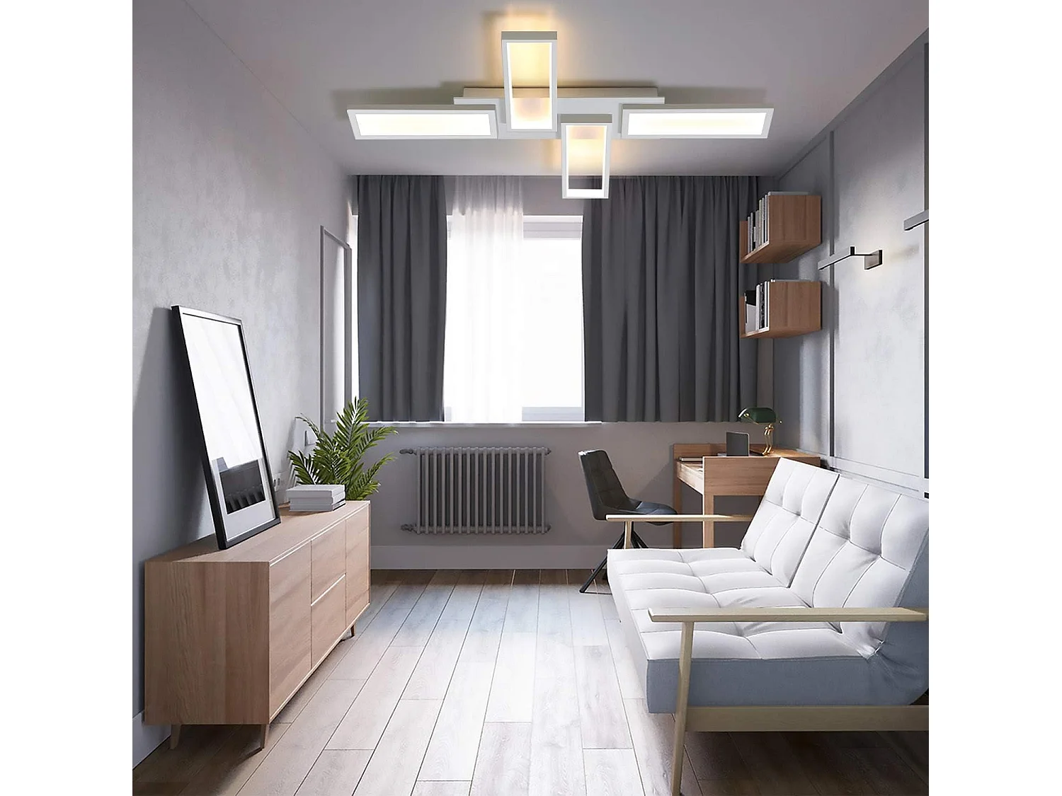 NETTLIFE Plafonnier LED lampe de salon blanc dimmable 58W 82.7CM carré design moderne avec télécommande