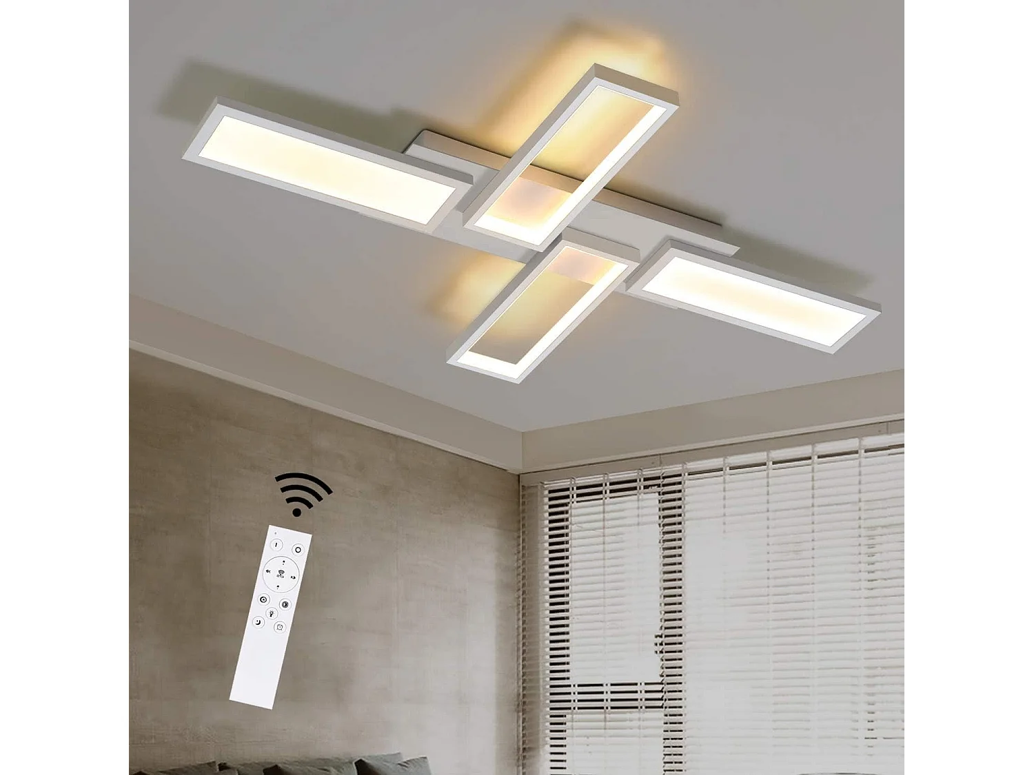 NETTLIFE Plafonnier LED lampe de salon blanc dimmable 58W 82.7CM carré design moderne avec télécommande