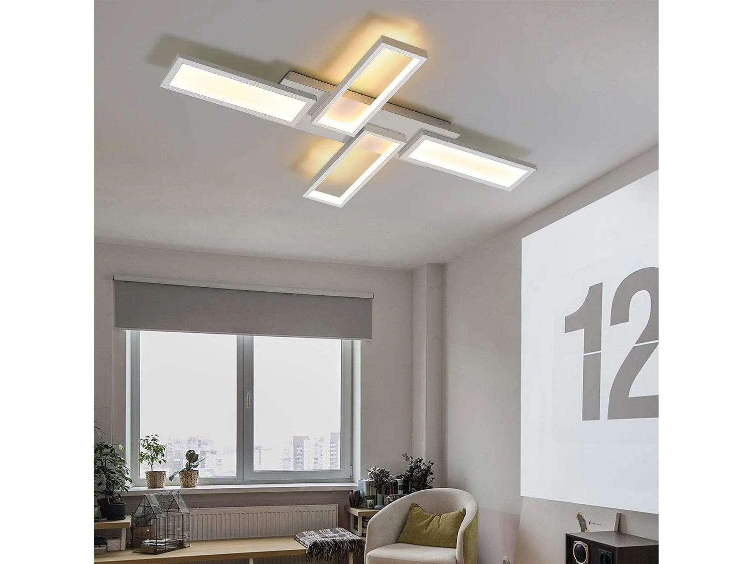 NETTLIFE Plafonnier LED lampe de salon blanc dimmable 58W 82.7CM carré design moderne avec télécommande