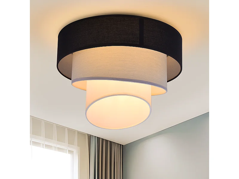 NETTLIFE Plafonnier salon plafonnier abat-jour en tissu Ø40cm blanc chaud E27 moderne noir