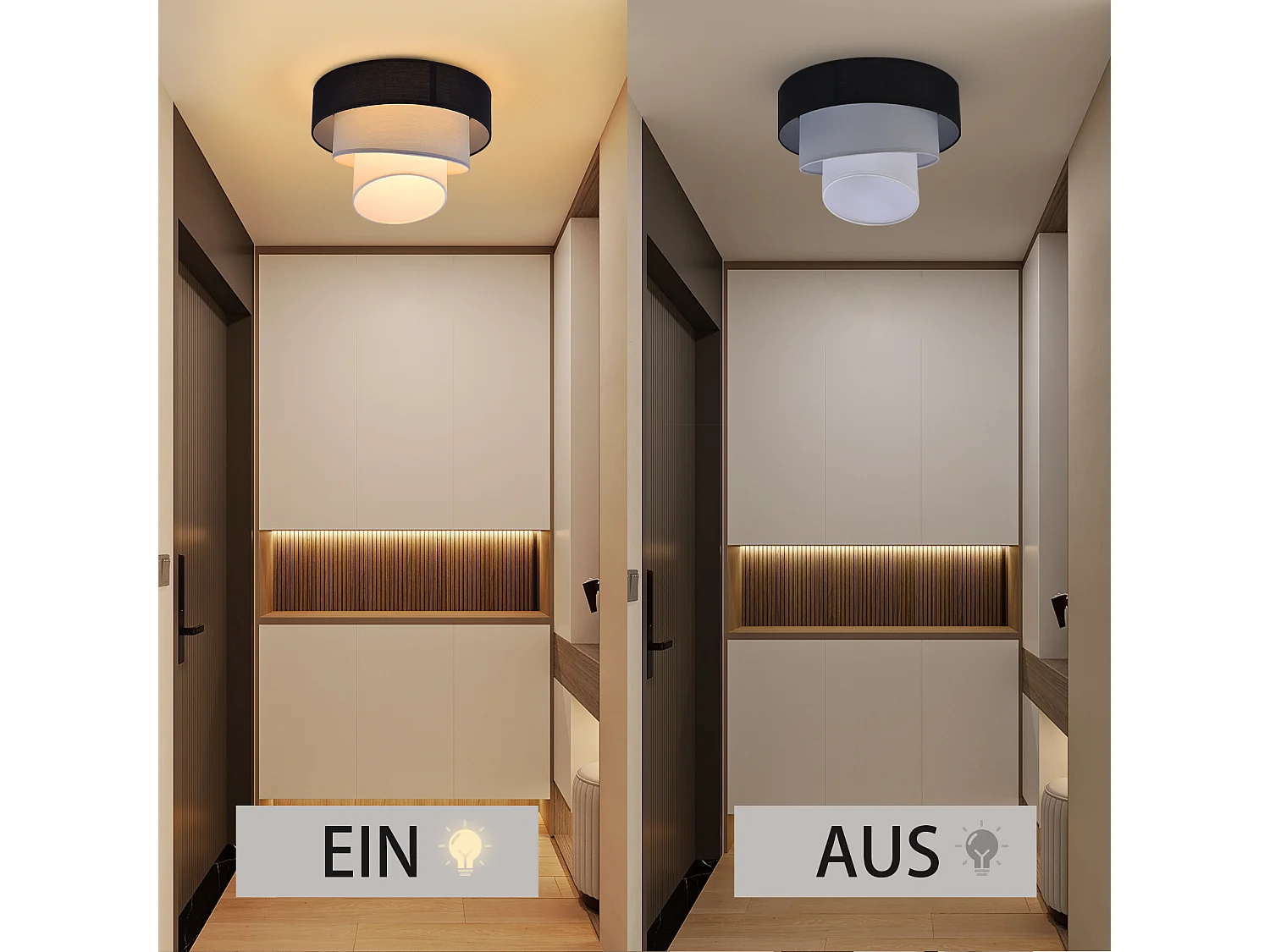 NETTLIFE Plafondlamp woonkamer plafondlamp stoffen lampenkap Ø40cm warm wit E27 modern zwart