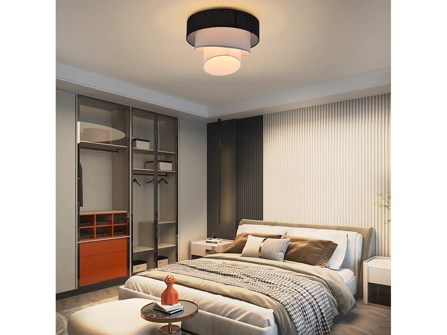 NETTLIFE Plafondlamp woonkamer plafondlamp stoffen lampenkap Ø40cm warm wit E27 modern zwart