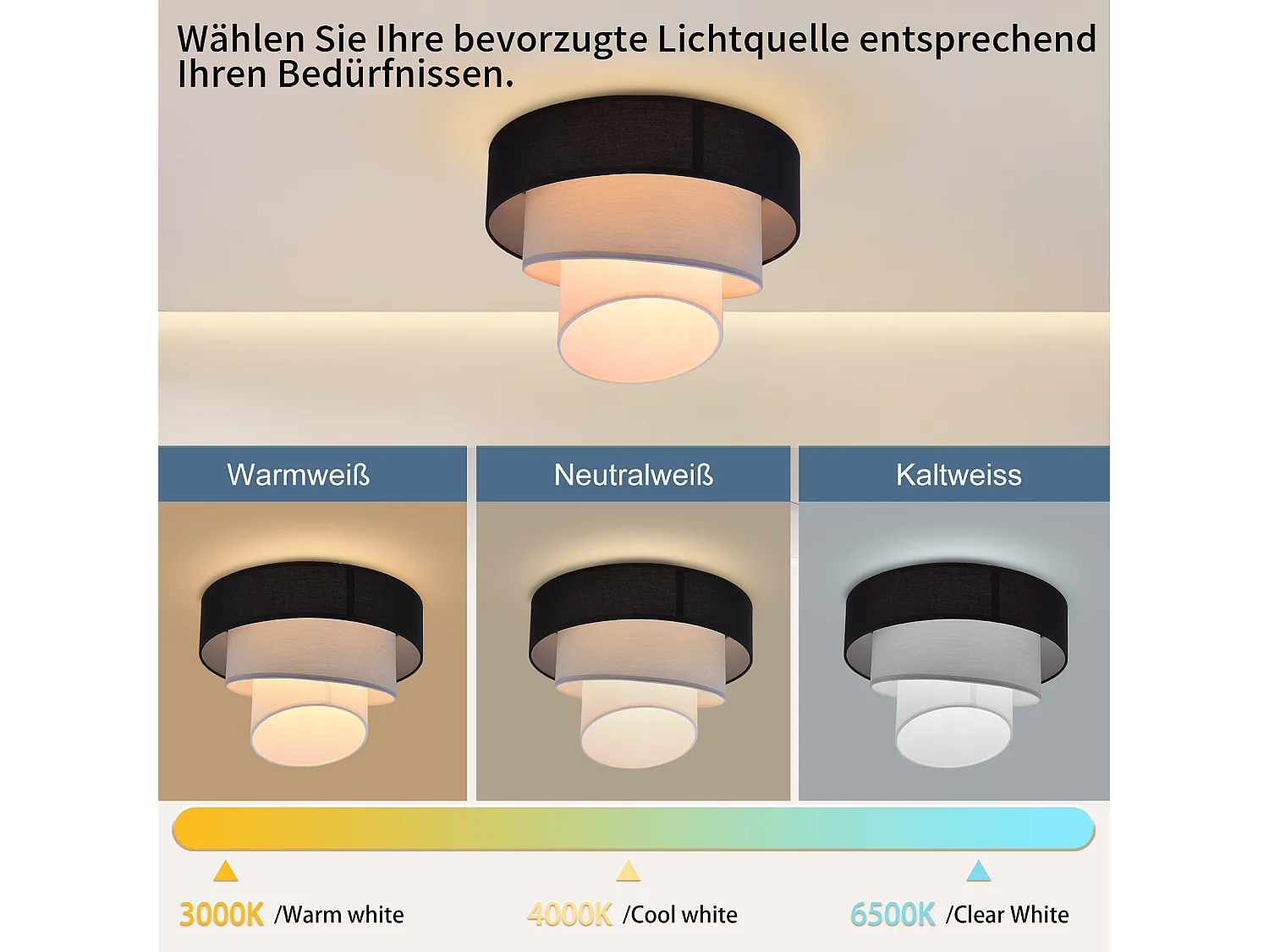 NETTLIFE Plafondlamp woonkamer plafondlamp stoffen lampenkap Ø40cm warm wit E27 modern zwart