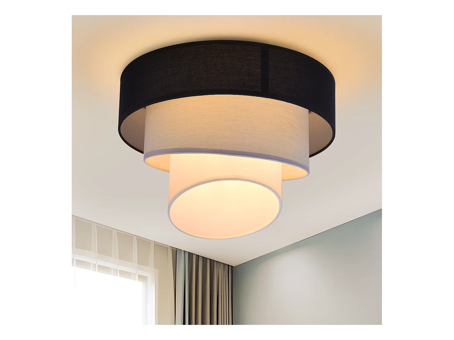 NETTLIFE Plafonnier salon plafonnier abat-jour en tissu Ø40cm blanc chaud E27 moderne noir