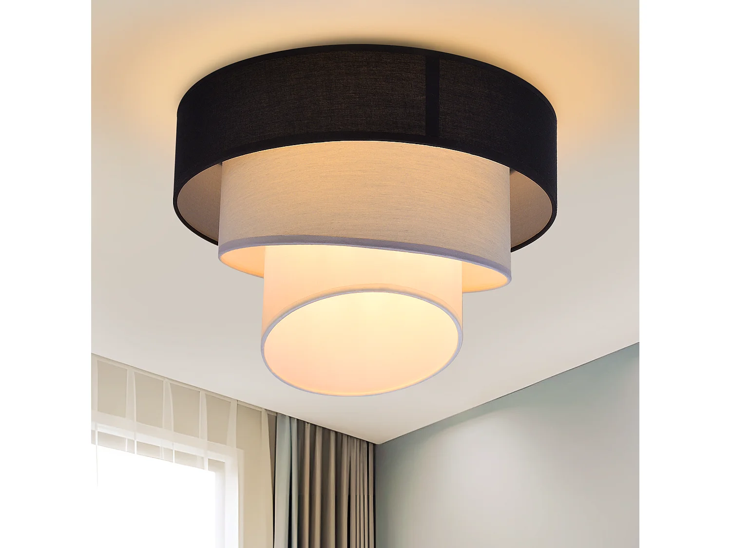 NETTLIFE Plafondlamp woonkamer plafondlamp stoffen lampenkap Ø40cm warm wit E27 modern zwart