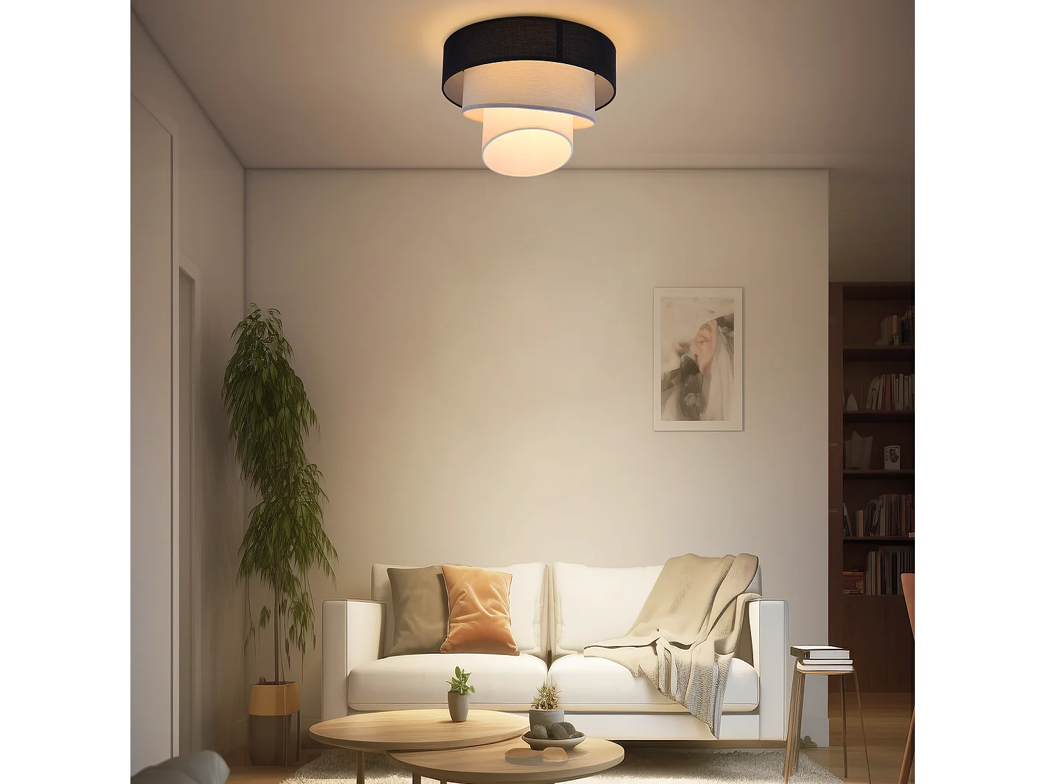 NETTLIFE Plafondlamp woonkamer plafondlamp stoffen lampenkap Ø40cm warm wit E27 modern zwart