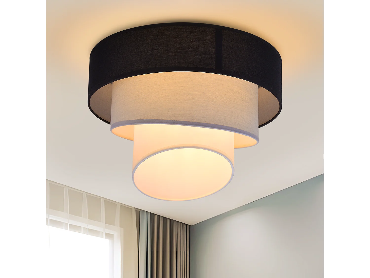 NETTLIFE Lampa sufitowa do salonu lampa sufitowa abażur z tkaniny Ø40cm ciepła biel E27 nowoczesna czerń