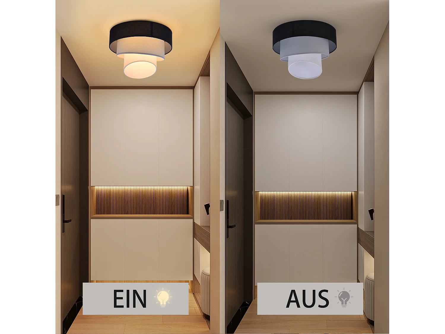 NETTLIFE Lampa sufitowa do salonu lampa sufitowa abażur z tkaniny Ø40cm ciepła biel E27 nowoczesna czerń