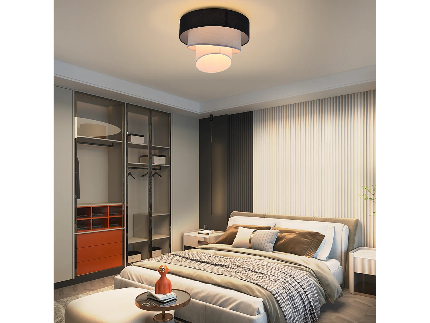 NETTLIFE Lampa sufitowa do salonu lampa sufitowa abażur z tkaniny Ø40cm ciepła biel E27 nowoczesna czerń