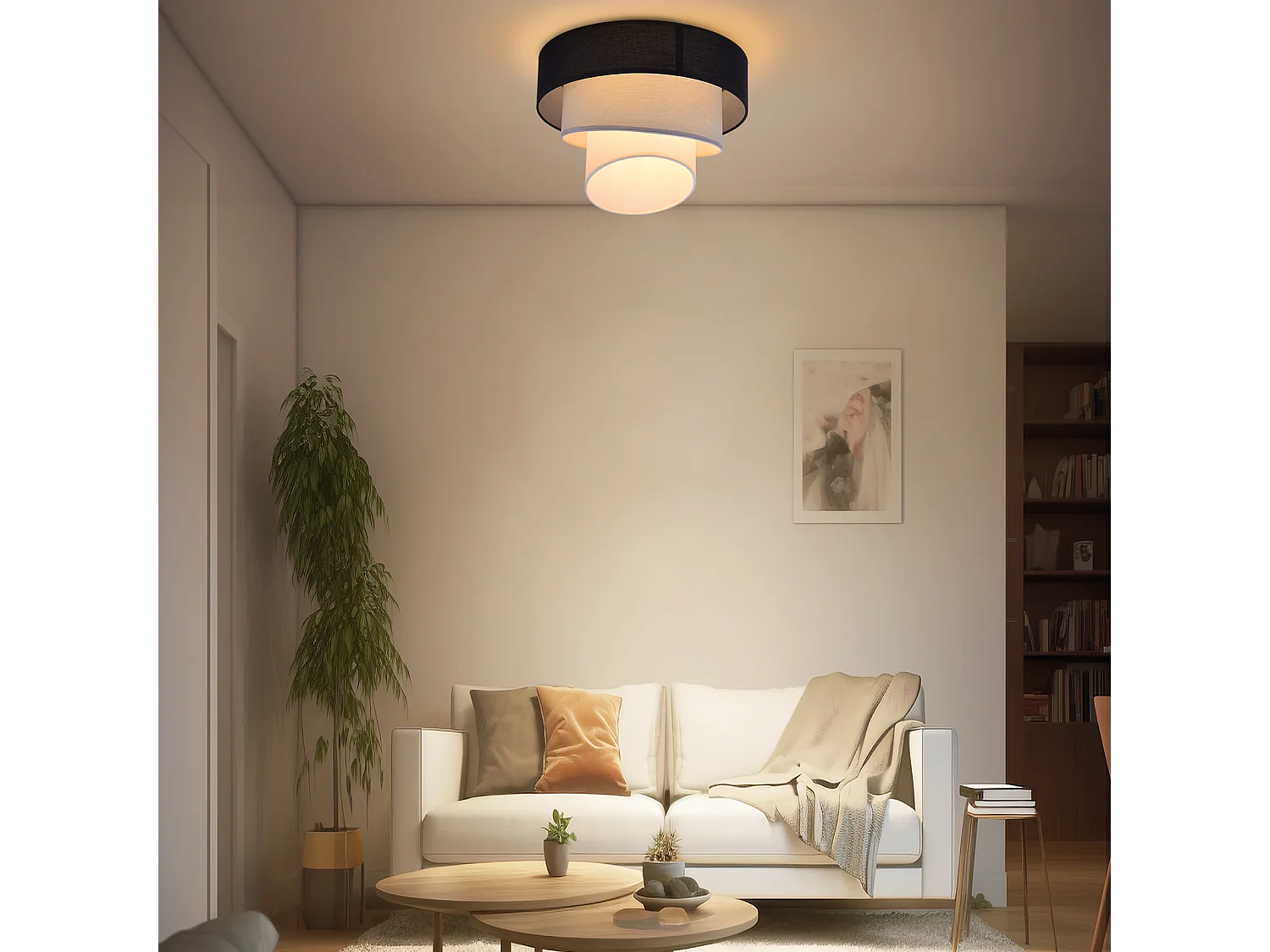 NETTLIFE Lampa sufitowa do salonu lampa sufitowa abażur z tkaniny Ø40cm ciepła biel E27 nowoczesna czerń