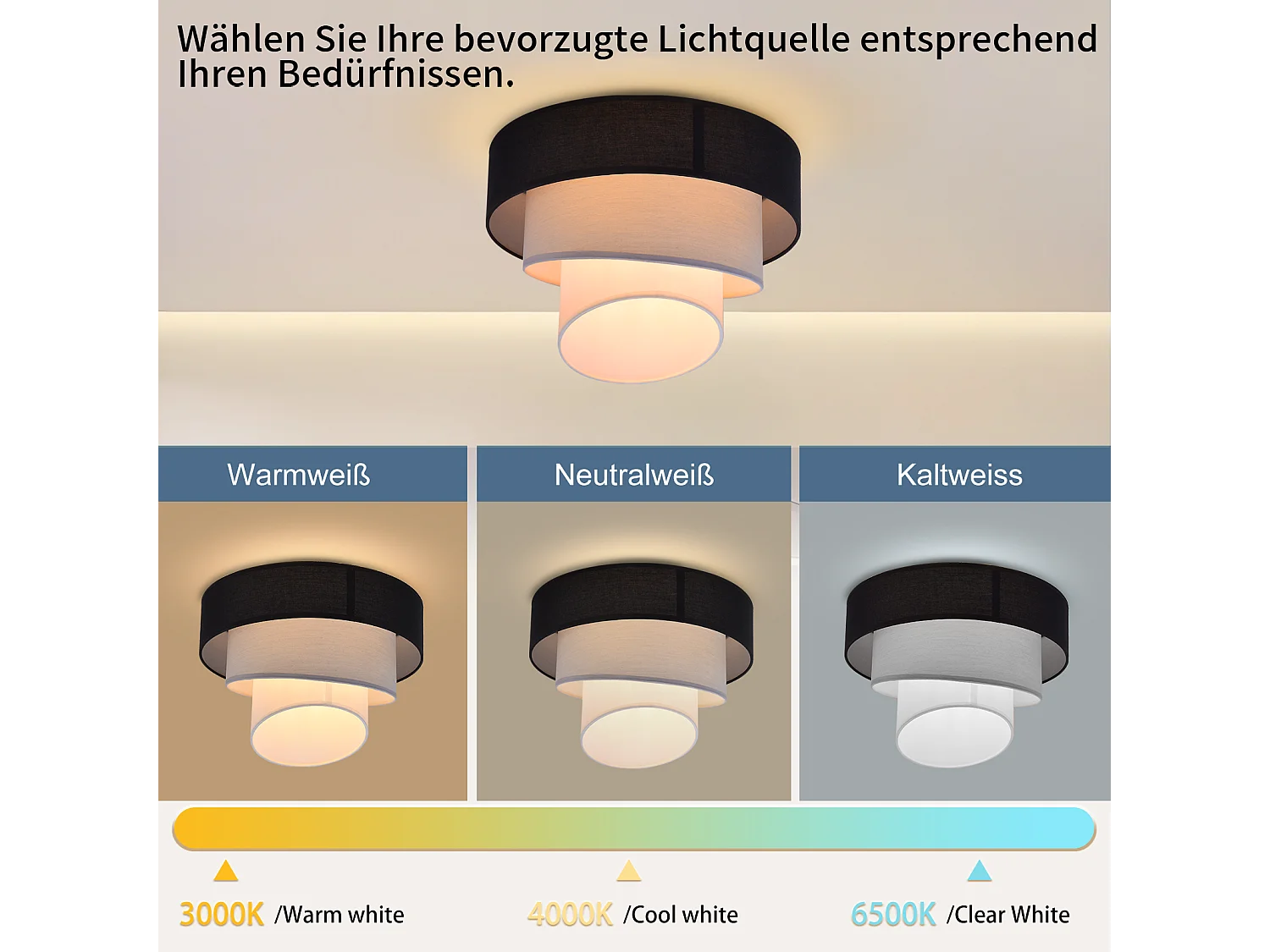 NETTLIFE Lampa sufitowa do salonu lampa sufitowa abażur z tkaniny Ø40cm ciepła biel E27 nowoczesna czerń