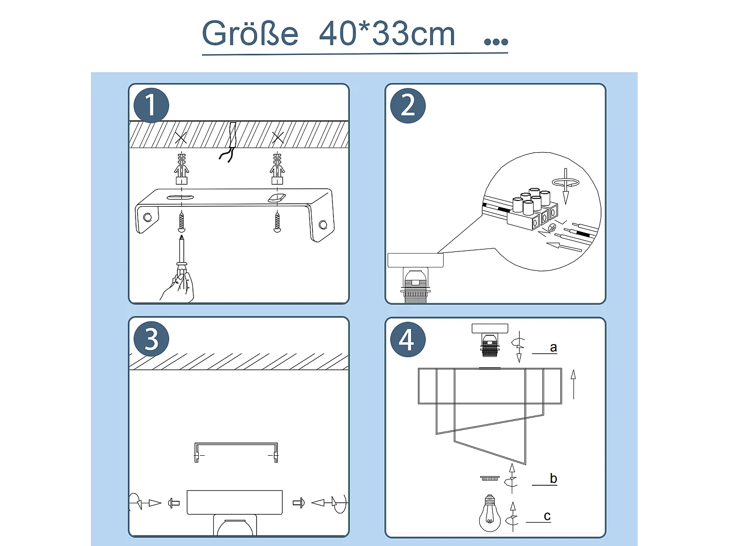 NETTLIFE Plafonnier salon plafonnier abat-jour en tissu Ø40cm blanc chaud E27 moderne noir